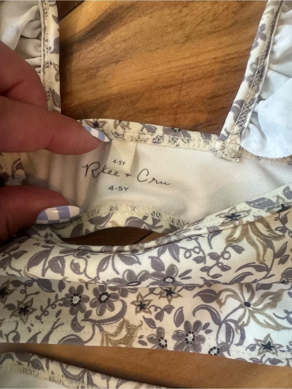 Rylee + Cru Cream and Gray Floral Kids Bikini 4-5y